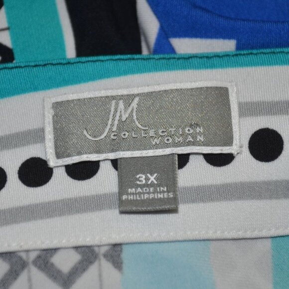 JM Collection Blue Color Block Studded Blouse Top Plus Size 3X Long Bell Sleeves - Picture 9 of 11